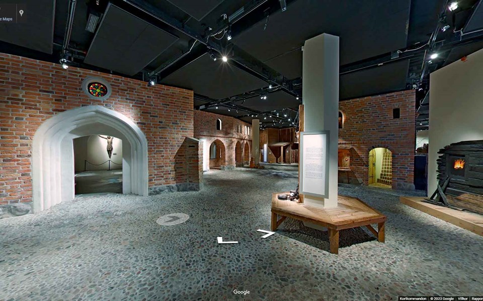 Vy av uppbygg medeltida torg på Medeltidsmuseet. Foto: Google Street View.